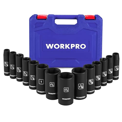 WORKPRO 14-Piece 1/2＂ Drive Deep Impact Socket Set, SAE - style: 14PC, SAE