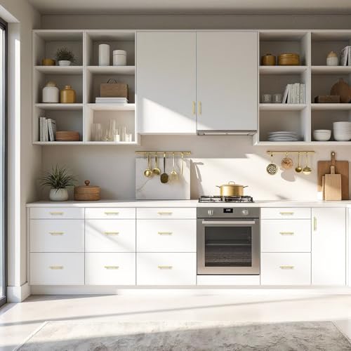 Probrico 30 Pack Hole Centers (90mm) 3.5inch Gold Kitchen Cabinet Handles Stainless Steel Polished Gold Cabinet Pulls Round T Bar Pull Handle for Cabinets and Drawers Total Length 6inch(150mm) - color: Gold, size: Hole Centers: 3-1/2"