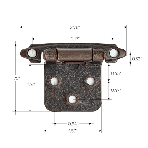 Ravinte Antique Copper Cabinet Hinges, 1/2 Inch Overlay, 60 Pack (30 Pairs) - color: Antique Copper