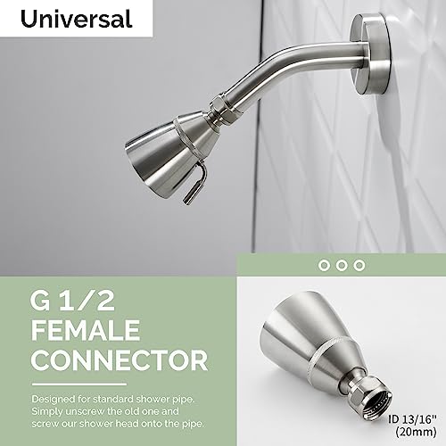 Angle Simple Shower Head High Flow, Brass Shower Sprayer, Brushed Nickel - color: Brushed Nickel