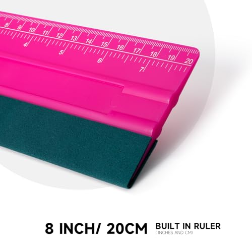 FOSHIO Professional Squeegee for Vinyl, Decals, Sticker Paper, Wallpaper, Window Film, Craft, Suede Felt Squeegee Smoothing Tool with Ruler, Pink (8 inches) - size: 8 inches