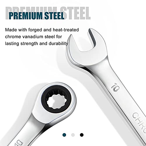 SORAKO 10mm Ratcheting Combination Wrench, Chrome Vanadium Steel Gear Wrench, Industrial Grade Cr-V Steel Gear Spanner, Household Garage Tools(10mm/Metric) - style: 1-10mm Metric