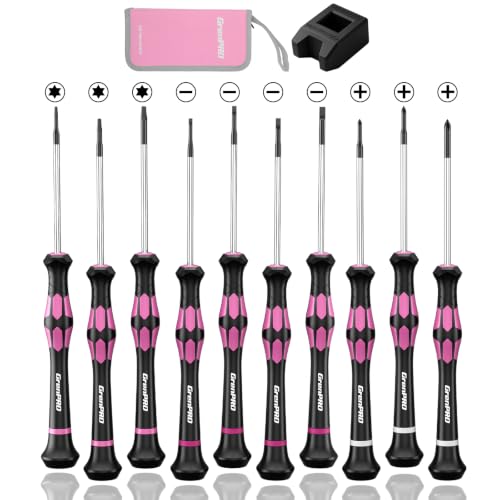 GRENPRO 10-Piece Precision Screwdriver Set, Magnetic Small Screwdrivers with Phillips, Slotted, Torx Star for Eyeglass, Watch, Computer, Laptop, Phone,Pink - color: Pink