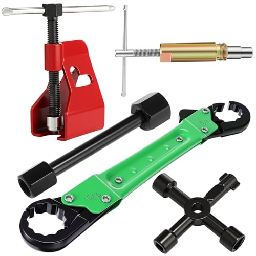 5 Pcs Angle Stop Wrench Kit Plumbing Tool, Compression Sleeve Puller for 1/2" Compression Fitting Ferrule Puller Removal Tool for 1/2" Copper Tubing 4-way Multi-functional Utility Key (Green) - color: Green