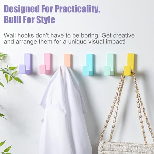 Teenyyou 6 Pcs Cute Kids Wall Hooks Adhesive for Backpack Pastel - color: Pastel