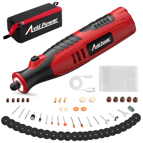 AVID POWER 8V Cordless Rotary Tool 5 Speeds Dog Nail Grinder 4 LED Lights - color: Red