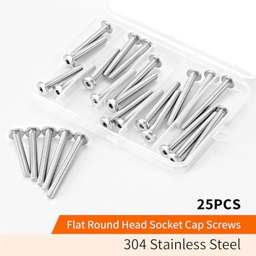 M6 x 40mm 45mm 50mm 55mm 60mm Flat Round Head Hex Socket Cap Screws Bolts, Furniture Screws, 304 Stainless Steel, Metric Fully Threaded, Allen Hex Drive, Bright Finish, Assortment Kit 25PCS - size: M6 x 40/45/50/55/60mm (25PCS)