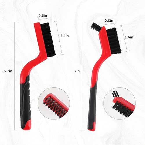 A A IN 6-Pack Wire Brush Set Nylon/Brass/Stainless Steel Bristles with Curved Handle Grip Scratch Brushes for Deep Cleaning and Rust Removing Small Cleaning Brushes-7 Inches (Red)