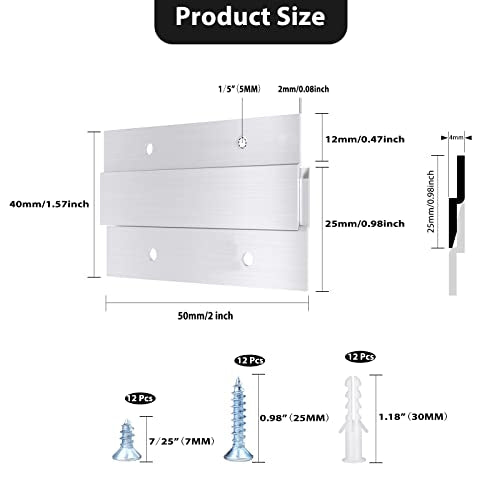 French Cleat Picture Hanger, Aluminum Z Hanger Interlocking Wall Mounting Bracket Hardware Kit Z Clips for Hanging Wall Painting, Mirrors, Panels, Artwork, Cabinet, Whiteboard (2inch-6Pairs) - size: 2inch-6Pairs, style: Standard thick