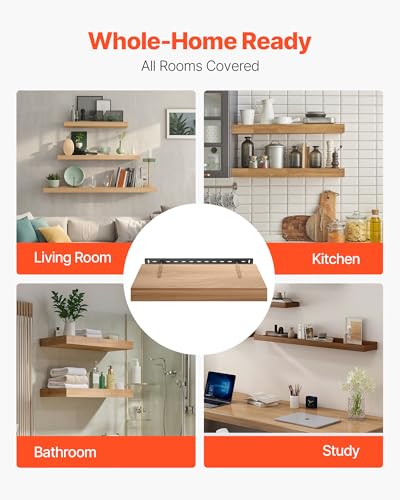 VEVOR Floating Shelf Brackets 2 Pcs, 150 lbs/68 kg Weight Capacity, 22x6.2x1.5 inch / 558.4x157.4x38.1 mm, Heavy Duty Hidden Shelf Brackets Support, Wall Mounting Invisible Floating Shelves Bracket