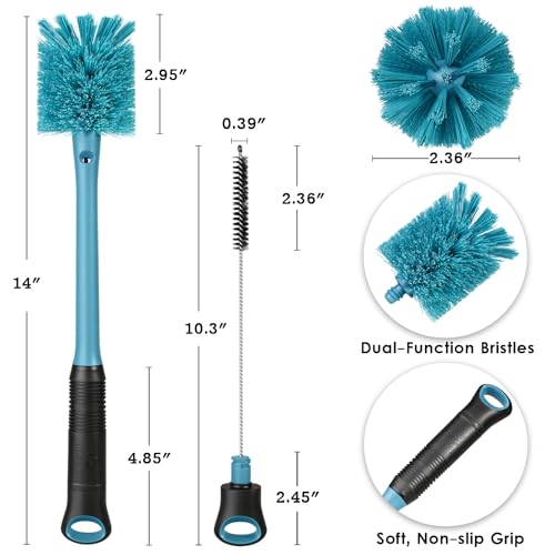MOSOLAN 2-in-1 Bottle Brush and Straw Cleaner Brush, Smokey Blue, 1 Pack - color: Smokey Blue, size: 1 Count (Pack of 1)