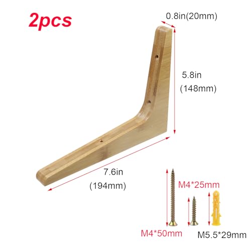 Antrader 2PCS Wall Mount Wooden Shelf Brackets,7.6"×5.8"×0.8",Light Brown - color: Light Brown, size: 7.6"×5.8"×0.8",2pcs