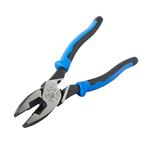 Klein Tools J2000-9NECRTP Side Cutter Linemans Pliers, Made in USA, with Tape Pulling and Wire Crimping, High Leverage, 9-Inch - style: Cuts / Crimps / FT Pulling