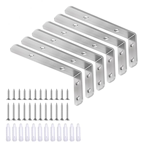 LSK 6PCS L Bracket, L 4"×H 2" Shelf Support Bracket, Max Load :42lb, Silver - color: Silver, size: 4x2 inch (light duty)