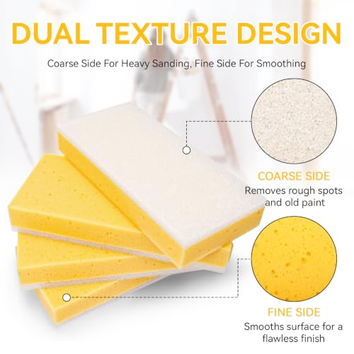 4 Pack 9" Double Drywall Wet Sanding Sponge | 9" Double Sided Sponge for Smooth Surface Finishing, D-ust-Reducing, Washable Drywall Sponge for Home DIY & Professional Use