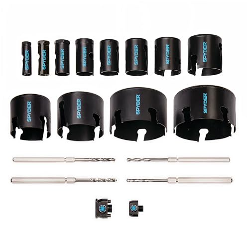 Spyder 18-Piece Tungsten Carbide Tipped Hole Saw Kit, 12 Hole Saws, 2 Arbors, 4 Pilot Bits, Rapid Core Eject - size: 18-Piece Set