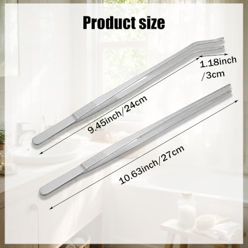 2PCS Long Tweezers for Sink Drain - 10.6 Inch Drain Hair Removal Tool with Straight & Curved Tips, Stainless Steel Grabber for Bathroom Shower Drain Kitchen Sink Clog Cleaner, Remove Hair & Debris