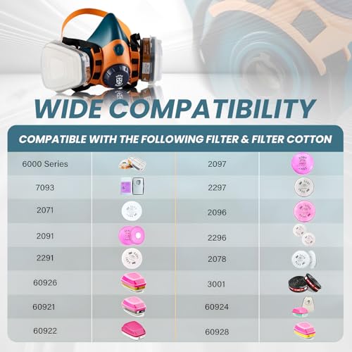 Reusable Half Face Respirator Mask with Dual Filtration, Anti-Gas Anti-Dust, Suitable for Painting, Woodworking, Welding, Construction & DIY