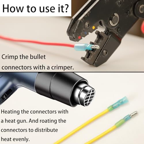 Feggizuli 130pcs Heat Shrink Bullet Wire Connectors Kit, Waterproof Bullet Terminals Connectors Female & Male Wire Crimp Terminals, Marine Grade Bullet Terminals