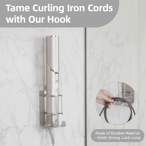 Curling Iron Holder, Stainless Steel Flat Iron Holder Wall Mount, Hair Straightener Holder for Bathroom Storage, Flat Iron Holder Wall Mount Space Saving Hair Tool Organizer Silver BANJEKT - color: Curling Iron Holder Silver