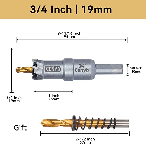 3/4" (19mm) Tungsten Carbide Tipped Hole Saw with 2Pcs Titanium-Plated Pilot Drill Bits for Hard Metal,Stainless Steel,Iron,Aluminum Alloy,Wood and Plastic - size: 19mm | 3/4"