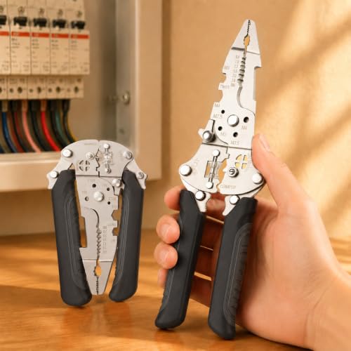 Multifunctional Foldable Automatic Wire Stripper and Cutter, Portable Crimping Tool for and Stripping tools & home improvement - color: Black