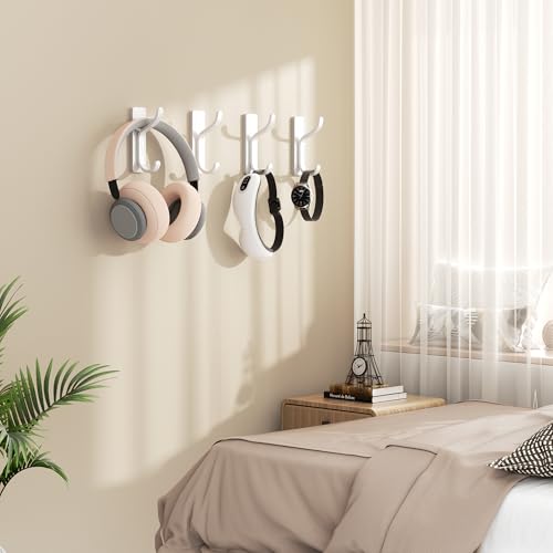 Adhesive Wall Hooks for Towel/Coat,13Lb Strong Stick-On Hooks, White 4 Pack - color: White, size: 4 Pack