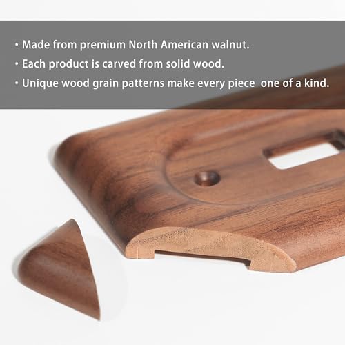 Solid Walnut Triple Switch Plate 3-Gang Light Switch Wall Cover for Decorative and Functional Home Accents (Pack of 2) - color: Walnut wood, size: Triple Rocker (Pack of 2)