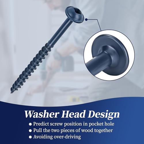 Pocket Hole Screws #8 x 2-1/2", Exterior Pocket Screws 600 Pcs, Washer Head with Square Drive, Coarse Thread, Blue Coated, Self Tapping, 100MM Drive Bit Included - size: #8 x 2-1/2"
