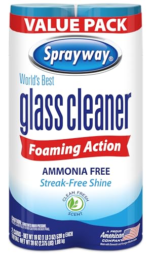 Sprayway Glass Cleaner Foaming Aerosol Spray, 19oz, Pack of 2 | Ammonia-Free, Streakless, Fast-Acting | Cleans & Polishes Glass Surfaces | Fresh Scent, Removes Fingerprints, Dust, Dirt, Smoke Film