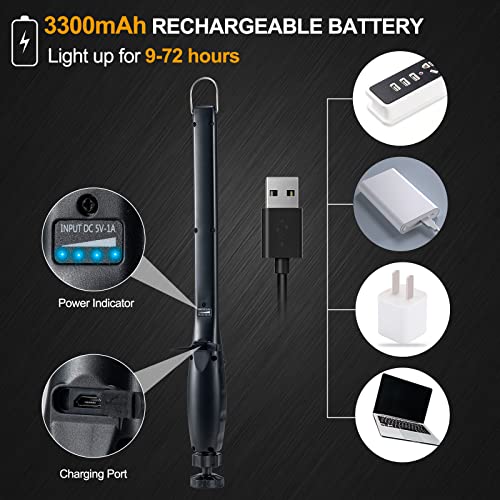 Magnetic LED Work Light, 24" USB Cable, 3300mAh Capacity, 4-Level Power Indicator Lights, 360 Pivoting Base, 20" Pull Force, 72 Hours of Low Brightness - size: 1 Pack