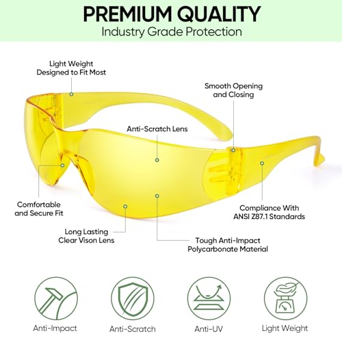 TICONN Clear Safety Glasses for Men & Women, ANSI Z87.1 Safety Goggles - style: 120 Pairs Yellow