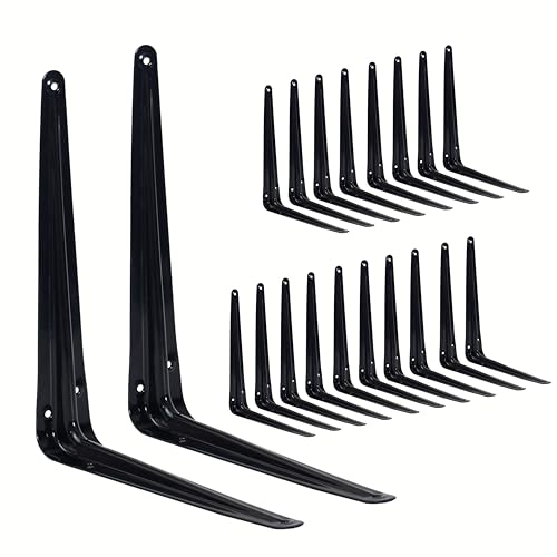 20 Pack Shelf Brackets 12 Inch, Black Metal Brackets for Shelves, L Shape Shelving Brackets (Black, 12" x 10") - color: Black, size: 12" x 10"