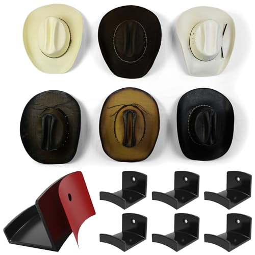 Modern JP Adhesive Hat Hooks for Wall (6-Pack) - Cowboy Hat Rack, Wide Brim Hat Organizer, Strong Hold Hat Hangers for Wall - Black - color: Black