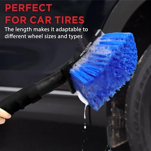 TAKAVU 17.5in Tire Brush, Stiff Bristle Long Handle, Heavy Duty (Blue) - color: Blue