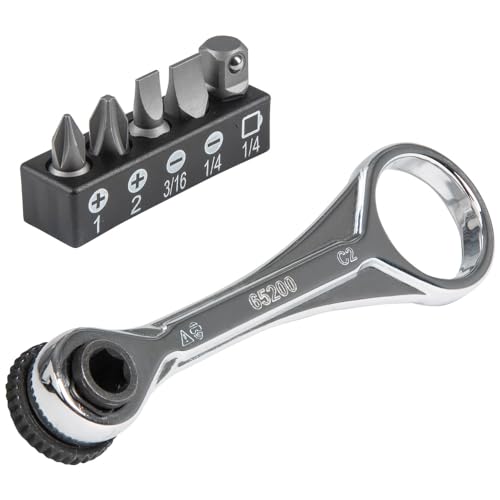 Klein Tools 65200 Ratchet Set, 5-Piece Mini Ratchet Set with Phillips, Slotted, and Adapter for Other Socket Sizes, For Tight Spaces - size: Non-Magnetic