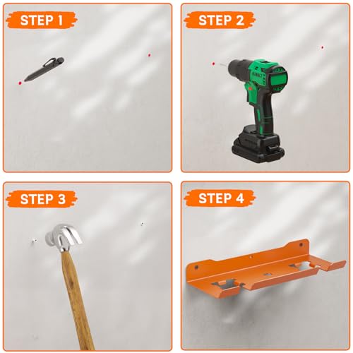 MUTUACTOR Weed Eater Hanger,Large Opening Heavy Duty Weedeater Rack Wall Mount,Weedeater Trimmer Rack 2 Slots for Hanging Yard Tools, Trailer Garage Wall Chainsaw,Lawn Equipment - style: Orange Weed Eater Hanger