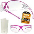 HTS HUNTERSKY Super Flexible Lightweight Anti Fog Wrap-Around U6 Clear Shooting Safety Glasses with ANSI Z87.1 Scratch Resist - color: Pink / Clear (1 Pack)