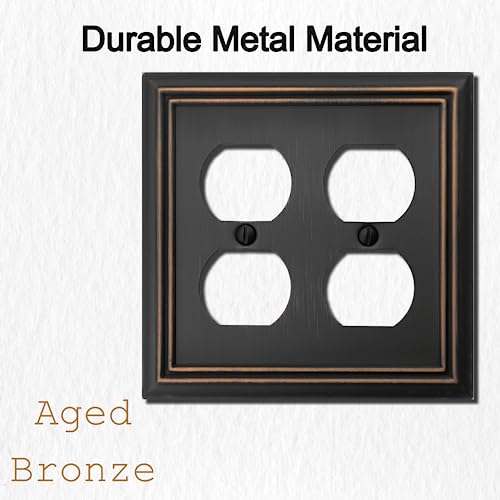 OKAWYC Double Duplex Outlet Light Switch Cover Adler Metal Wall Plate, 2-Pack Aged Bronze 2 Gang, for Receptacle Light Switch, Switch Cover Decorative Wallplate, Durable - style: 2 Duplex 2PK