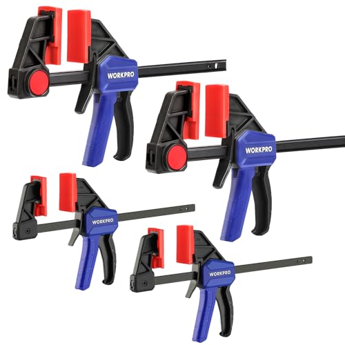 WORKPRO 4-Piece Mini Bar Clamp Set, 6"(2) & 4-1/2"(2) Wood Clamps, Blue - color: Blue, size: 4-Pack 4-1/2" and 6" Bar Clamps