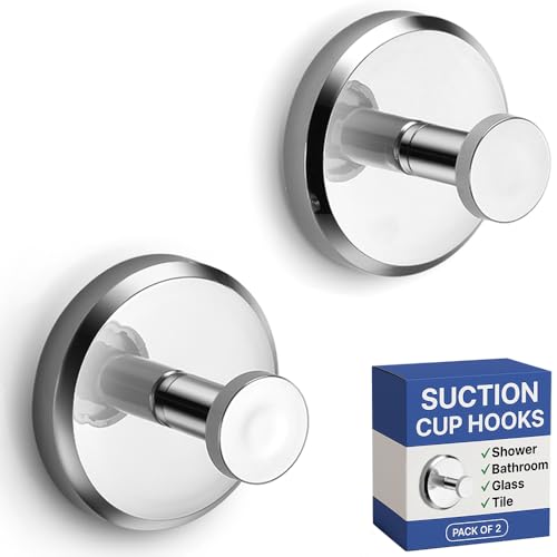 HOME SO Suction Cup Hooks for Shower & Bathroom Towel Holder 2-Pack Chrome - color: Chrome, size: 2 Pack