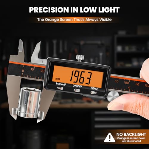 HARDELL Digital Caliper 6 Inch with Orange LCD, USB-C Calipers, Non-Backlit - size: 6 Inch