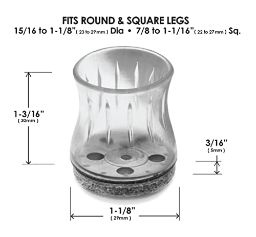 Slipstick GorillaFelt Chair Leg Floor Protectors for Hardwood Floors, Clear Sleeve Felt Pads for Furniture That Stay On, Fits Round & Square Legs, Includes 8 Premium Transparent Chair Socks, CB184 - size: 7/8 Inch - 1-1/8 Inch Sleeve 8 Pack