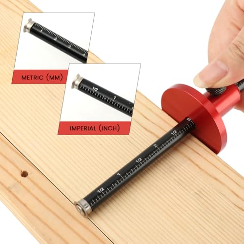 Wheel Marking Gauge for Woodworking, Precision Micro Adjust Fine Thread with Locking, Inch and Metric Scales, Aluminum Alloy Carpentry Tool for Dovetail and Mortise