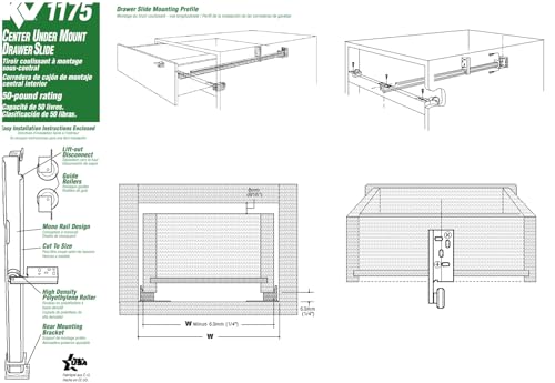 Knape & Vogt 1175P ZC 22 22-5/8" Zinc Single Track Drawer Slide (Pack of 2) - size: Pack of 2