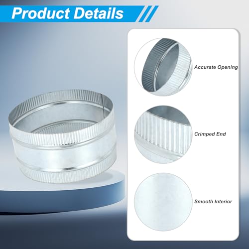 PATIKIL 8 Inch Duct Connector Coupling, 2 Pcs Galvanized Steel Straight Dryer Vent Coupler Flexible Ducting Collar Connector Round Crimped Ventilation Duct Extension for HVAC System Pipe - size: 8 Inch