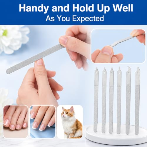 6 Pcs Stainless Steel Nail File Set, Professional Double Sided Metal Nail Files with Sharp Pointed Tip for Natural and Acrylic Nails, Heavy Duty Manicure Pedicure Tools for Thick Toenails (6 & 8 Inch)