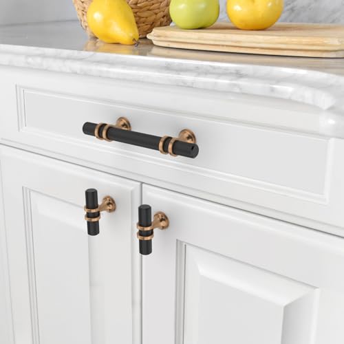 Asidrama 10 Pack 3 Inch(76mm) Knurled Matte Black and Champagne Bronze Kitchen Cabinet Handles, Cabinet Pulls Kitchen Cabinet Hardware Cupboard Handles Drawer Pulls - color: Black-Champagne Bronze, size: 3" Hole Center, style: 10 Pack