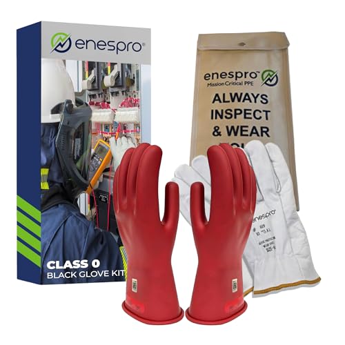 Enespro Class 0 Insulated Electrical Gloves Kit, 1000V AC/1500V DC, Size 9 - color: Red, size: Size 9