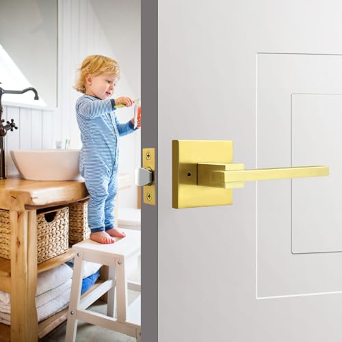 Orger 5 Pack Gold Privacy Door Handles Square Keyless Door Lever, Interior Door Handle for Bathroom and Bedroom, Modern Door Handle Sets Stainless Steel - color: Gold, size: Privacy